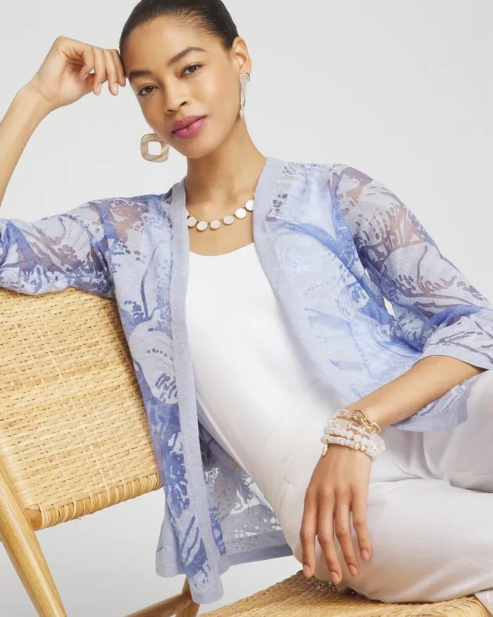 Chico039s Sweaters Blue Burnout Cardigan Blue 8211 Clothing