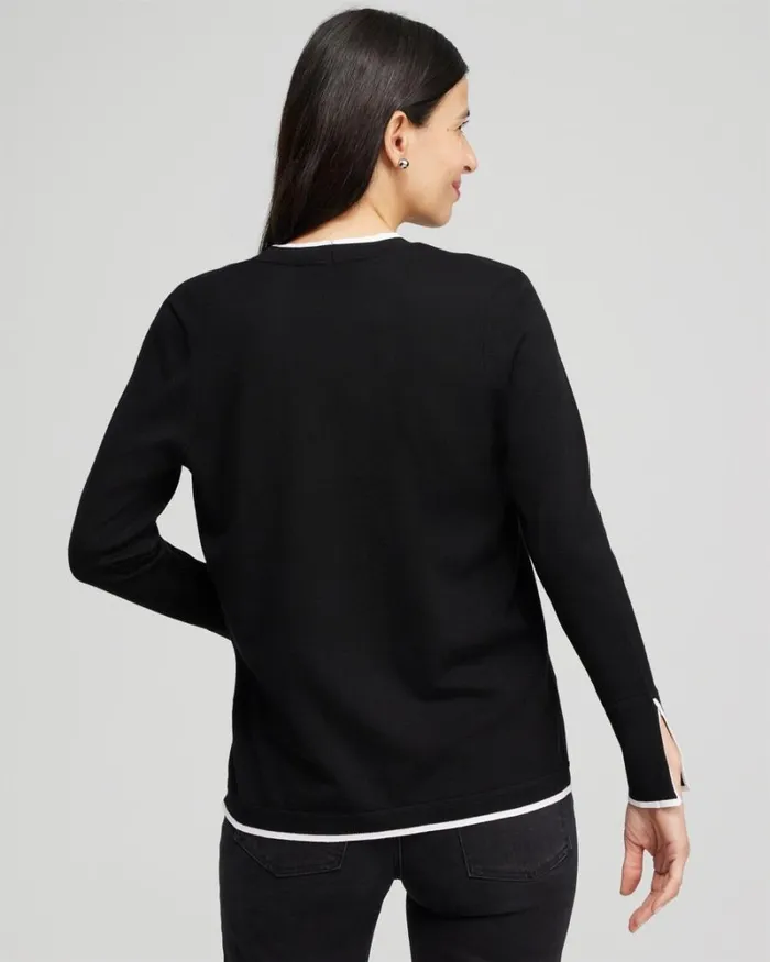 Chico039s Sweaters Spun Rayon Contrast Trim Cardigan Black 8211 Clothing