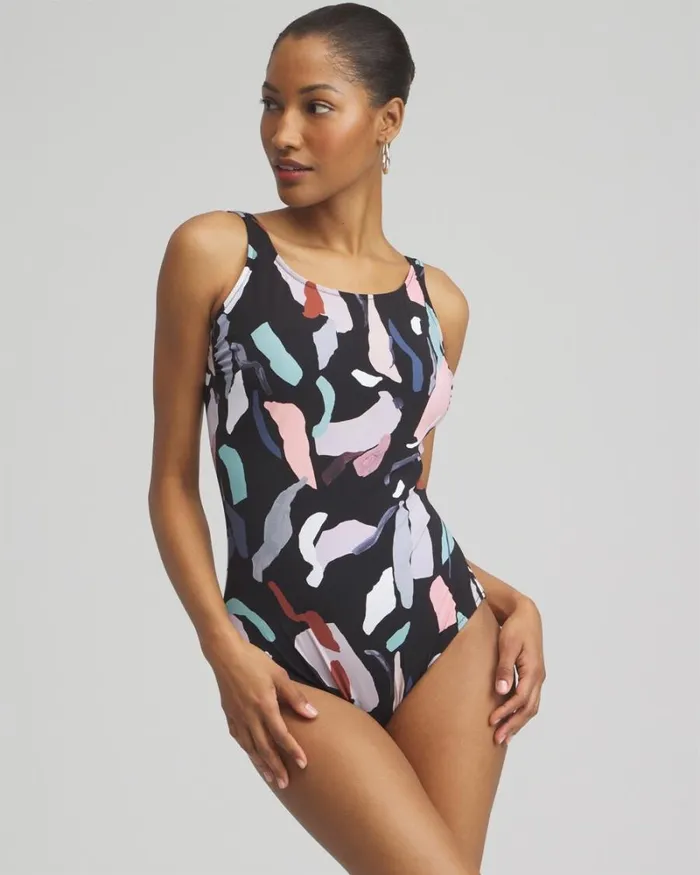 Chico039s Swim Gottex Rocky High Neck One Piece Swimsuit Blackwhite 8211 Clothing