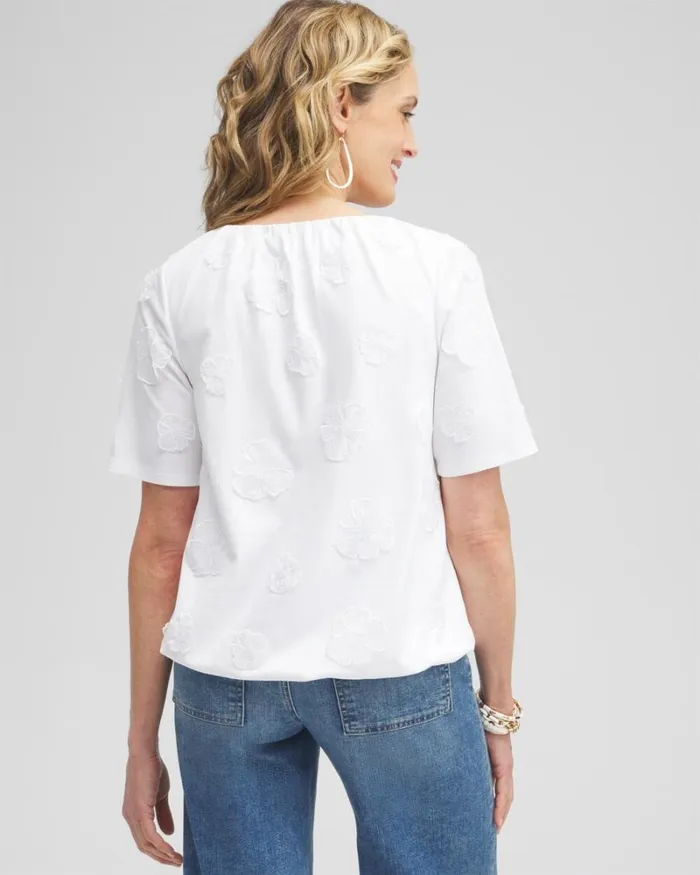 Chico039s Tops 3D Applique Bubble Hem Top Alabaster 8211 Clothing
