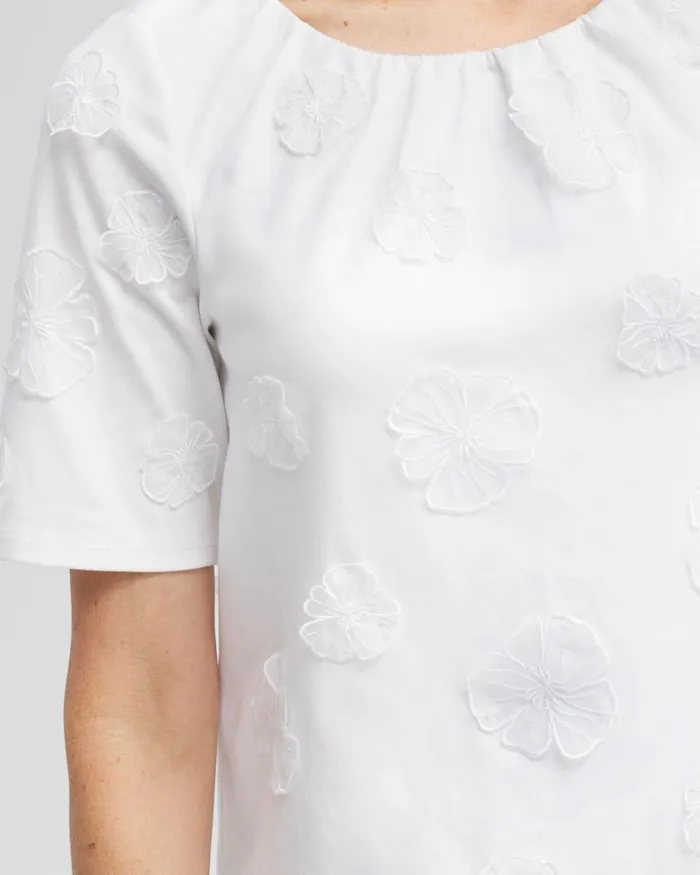 Chico039s Tops 3D Applique Bubble Hem Top Alabaster 8211 Clothing