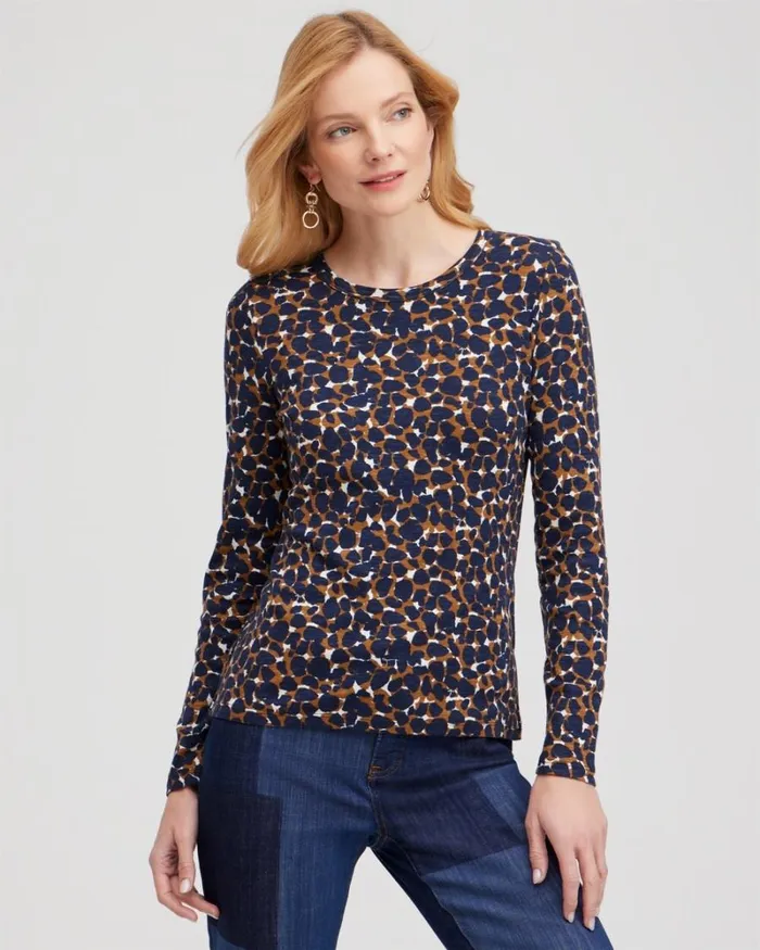 Chico039s Tops Abstract Print Ribbed Layering Tee Briar Brown 8211 Clothing