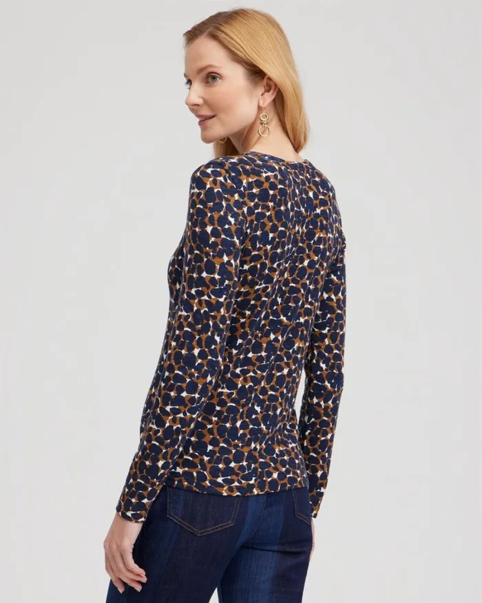 Chico039s Tops Abstract Print Ribbed Layering Tee Briar Brown 8211 Clothing