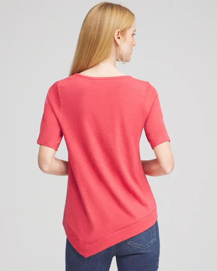 Chico039s Tops Asymmetrical Elbow Sleeve Tee Alabaster 8211 Clothing