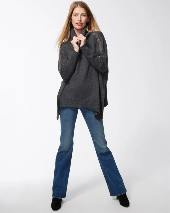 Chico039s Tops Ball Chain Knit Poncho Graphite Heather Gray 8211 Clothing