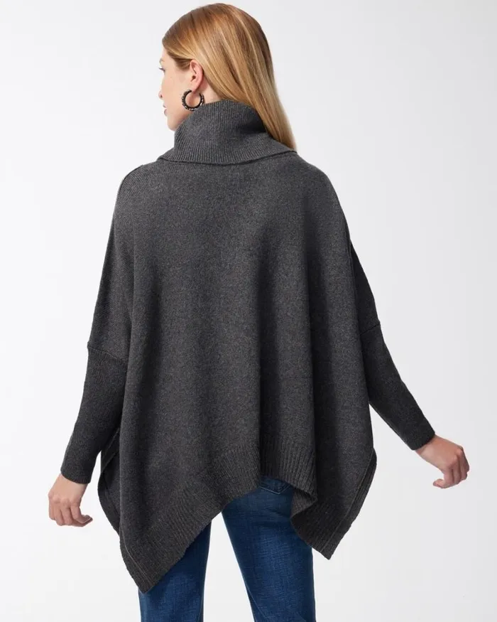 Chico039s Tops Ball Chain Knit Poncho Graphite Heather Gray 8211 Clothing