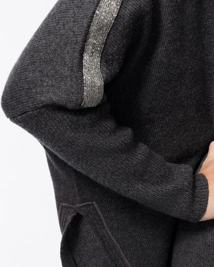 Chico039s Tops Ball Chain Knit Poncho Graphite Heather Gray 8211 Clothing