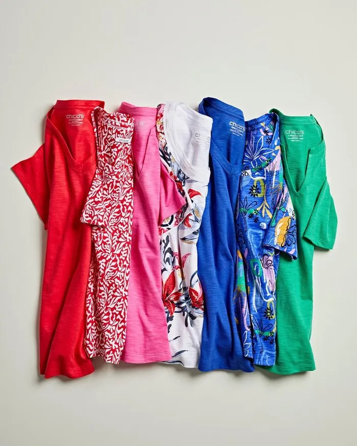 Chico039s Tops Cap Sleeve Vneck Tee Watermelon Punch 8211 Clothing