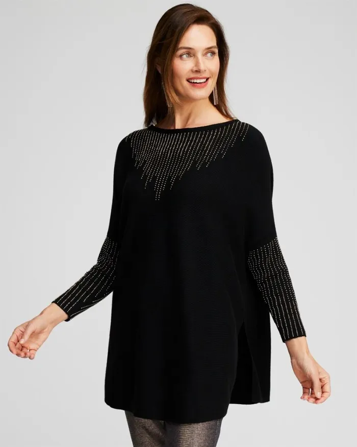Chico039s Tops Cashmere Blend Sweater Poncho Black 8211 Clothing