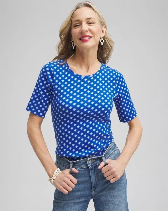 Chico039s Tops Checkered Everyday Elbow Sleeve Tee Intense Azure 8211 Clothing Chico039s Tops Checkered Everyday Elbow Sleeve Tee Intense Azure 8211 Clothing