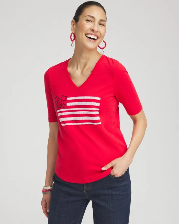 Chico039s Tops Embellished Flag Tee Madeira Red 8211 Clothing