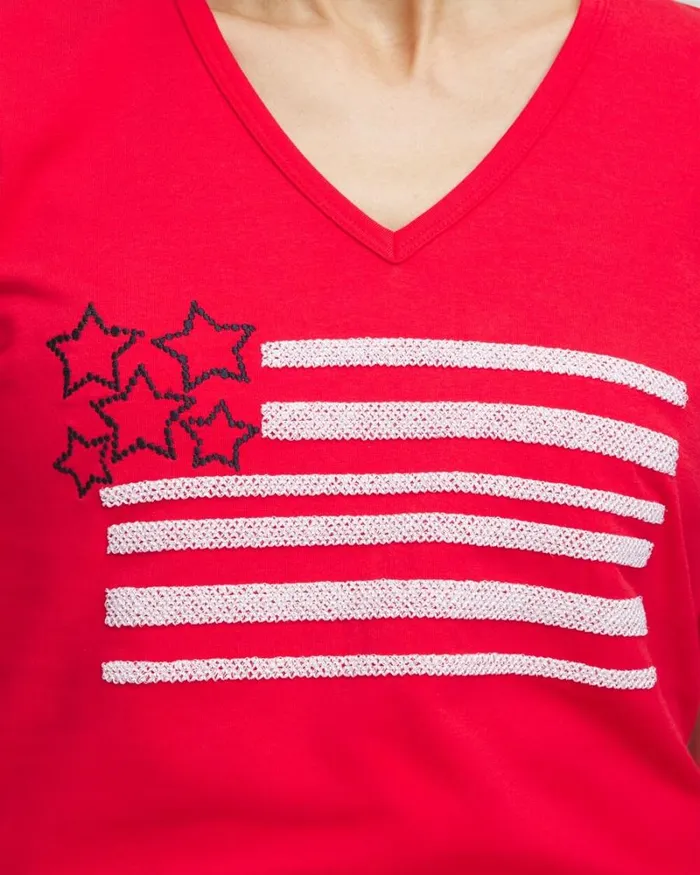 Chico039s Tops Embellished Flag Tee Madeira Red 8211 Clothing