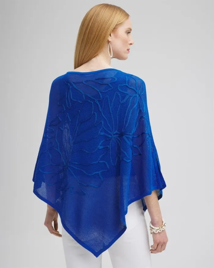 Chico039s Tops Embroidered Knit Triangle Poncho Intense Azure 8211 Clothing
