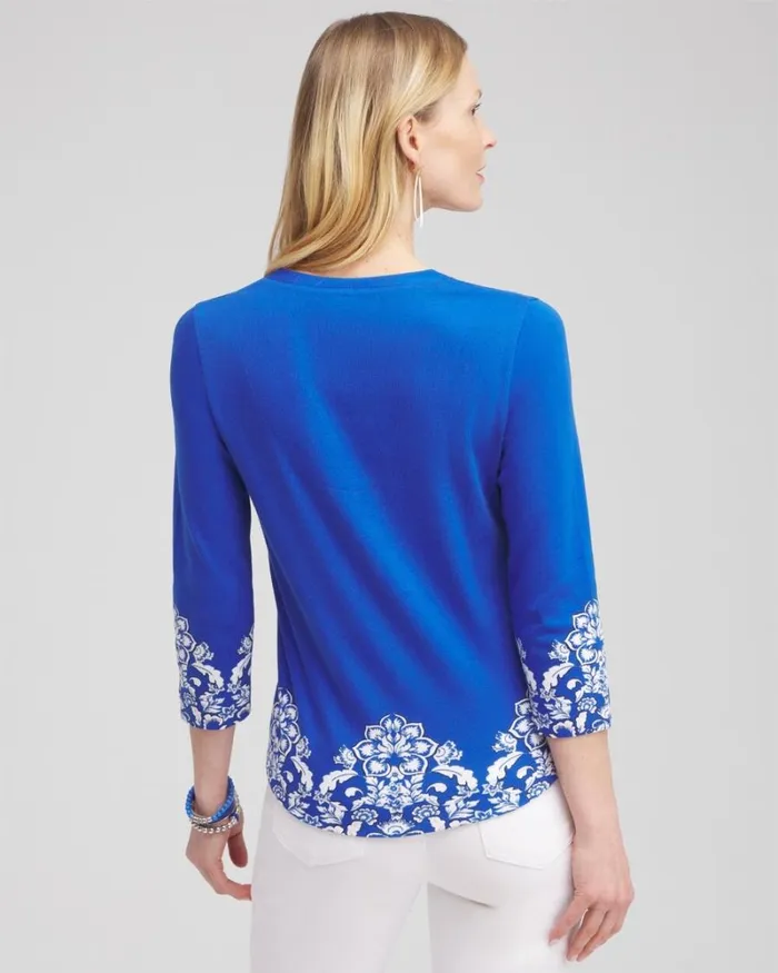 Chico039s Tops Etched Everyday 34 Sleeve Tee Intense Azure 8211 Clothing
