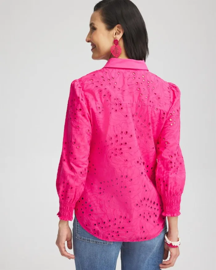 Chico039s Tops Eyelet Shirt Pink Bromeliad 8211 Clothing