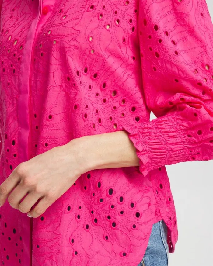 Chico039s Tops Eyelet Shirt Pink Bromeliad 8211 Clothing