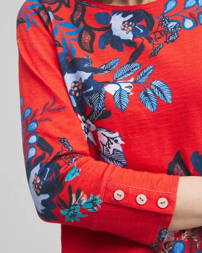 Chico039s Tops Floral 34 Sleeve Button Tee Nectarine 8211 Clothing