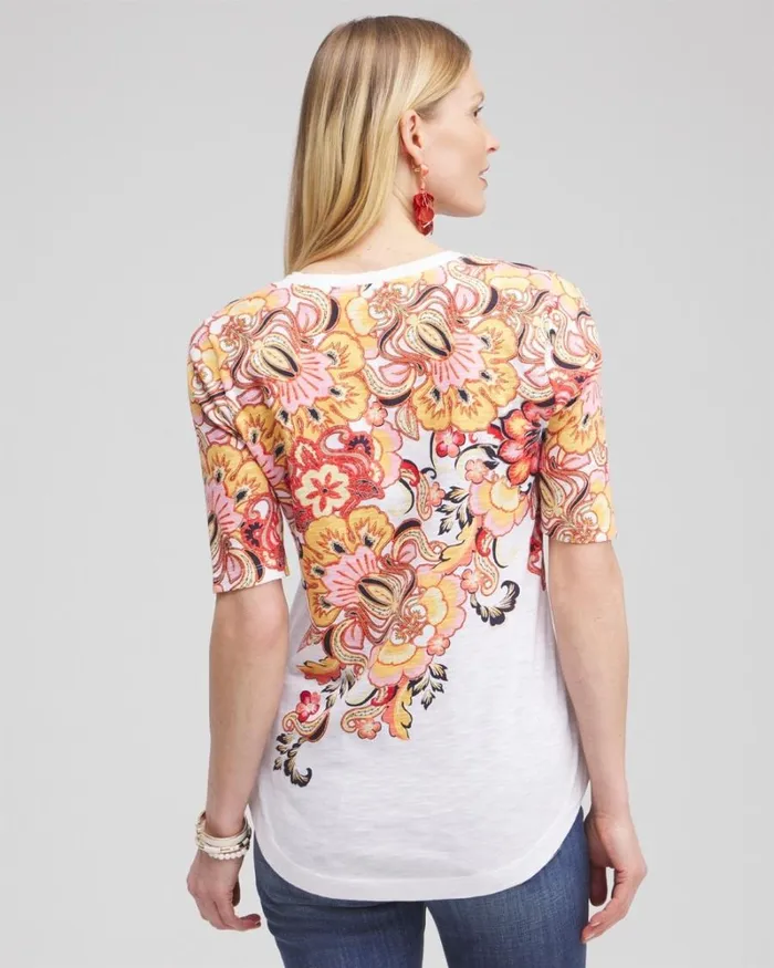 Chico039s Tops Floral Elbow Sleeve Aline Tee Alabaster 8211 Clothing