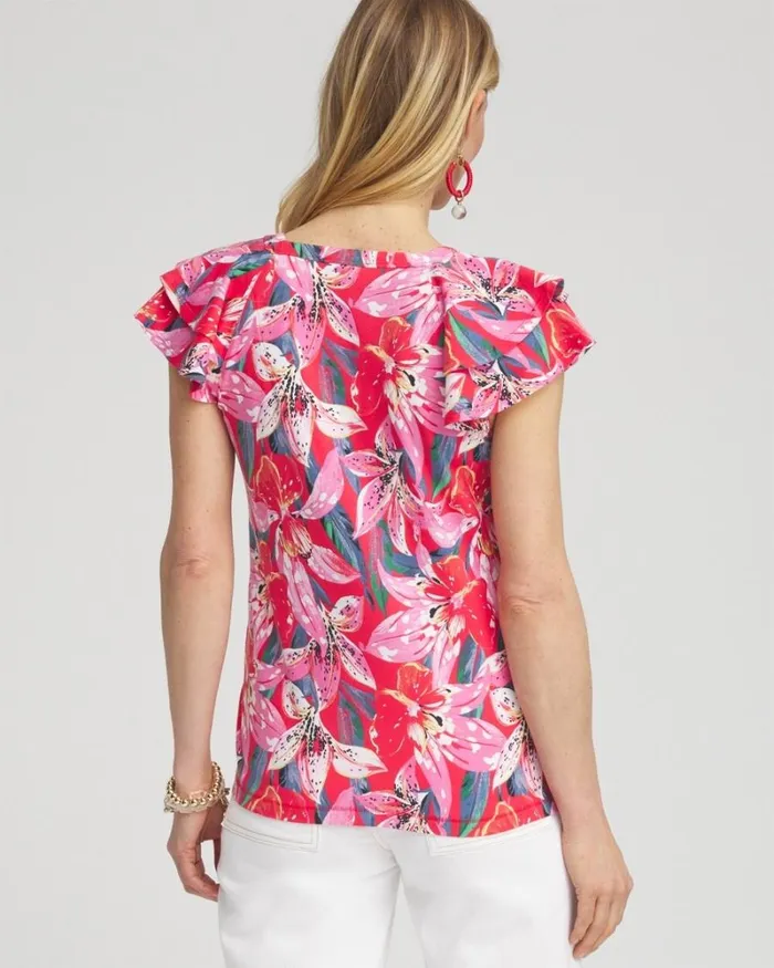 Chico039s Tops Floral Layered Cap Sleeve Tee Watermelon Punch 8211 Clothing