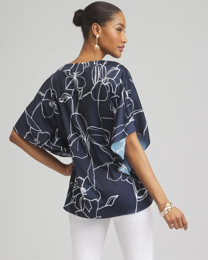 Chico039s Tops Floral TieFront Shirt Classic Navy 8211 Clothing