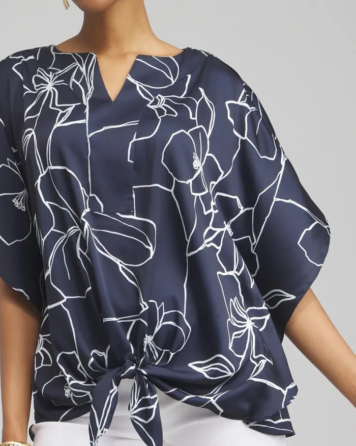 Chico039s Tops Floral TieFront Shirt Classic Navy 8211 Clothing