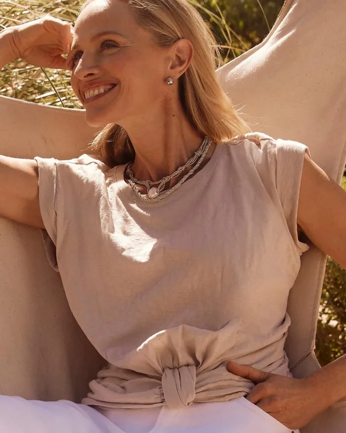 Chico039s Tops Knot Front Tee Smokey Taupe 8211 Clothing