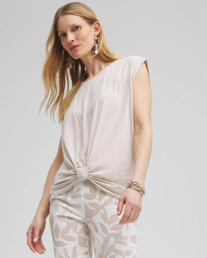 Chico039s Tops Knot Front Tee Smokey Taupe 8211 Clothing
