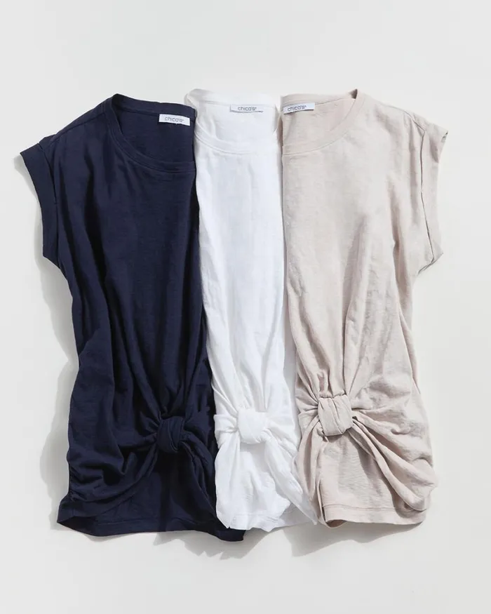 Chico039s Tops Knot Front Tee Smokey Taupe 8211 Clothing