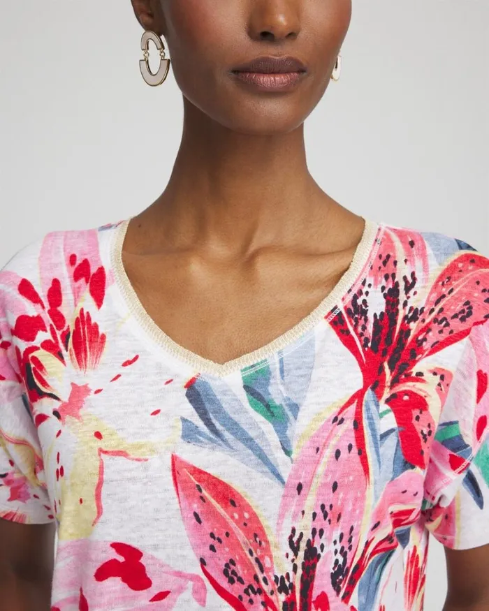 Chico039s Tops Lily Sweater Trim Linen Tee Watermelon Punch 8211 Clothing