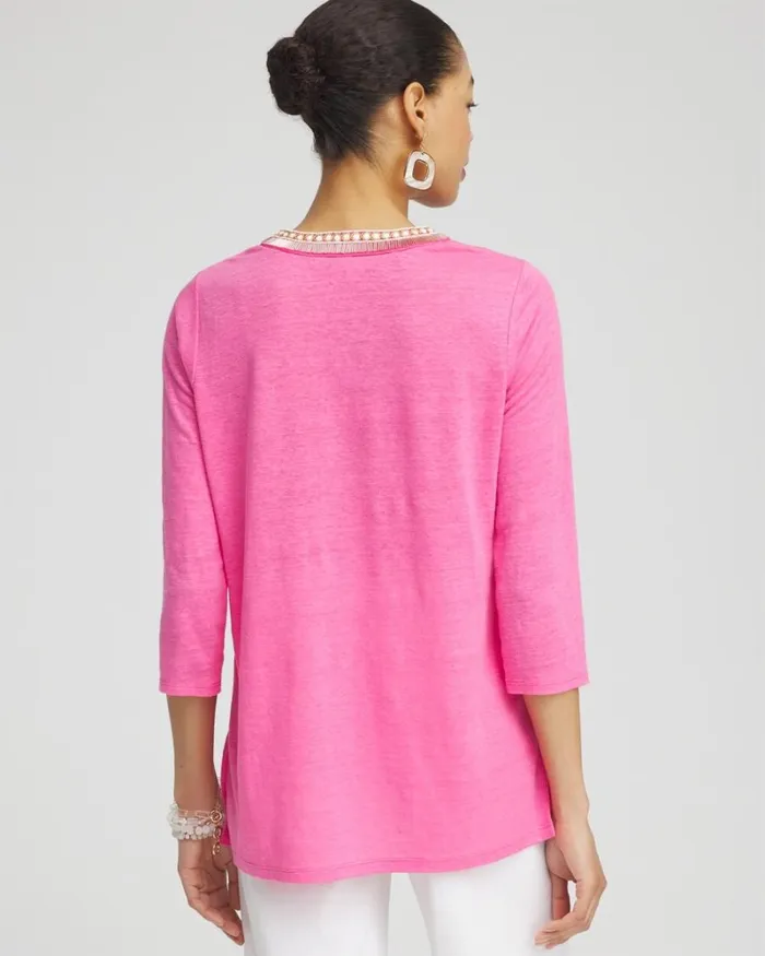 Chico039s Tops Linen Embellished Tunic Delightful Pink 8211 Clothing