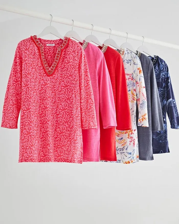 Chico039s Tops Linen Embellished Tunic Delightful Pink 8211 Clothing