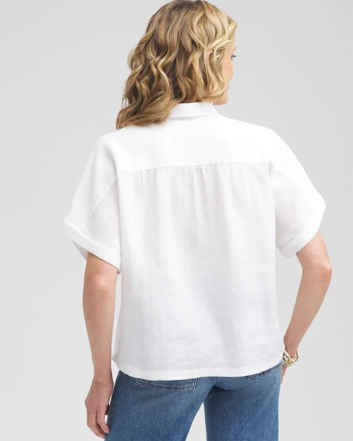 Chico039s Tops Linen Embroidered Applique Shirt Alabaster 8211 Clothing