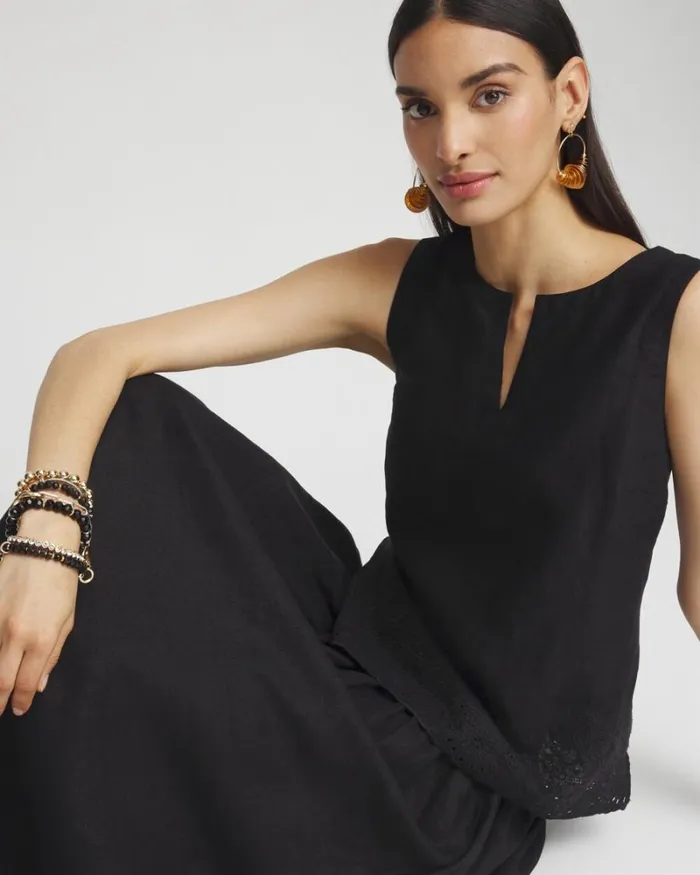 Chico039s Tops Linen Eyelet Scallop Hem Tank Black 8211 Clothing