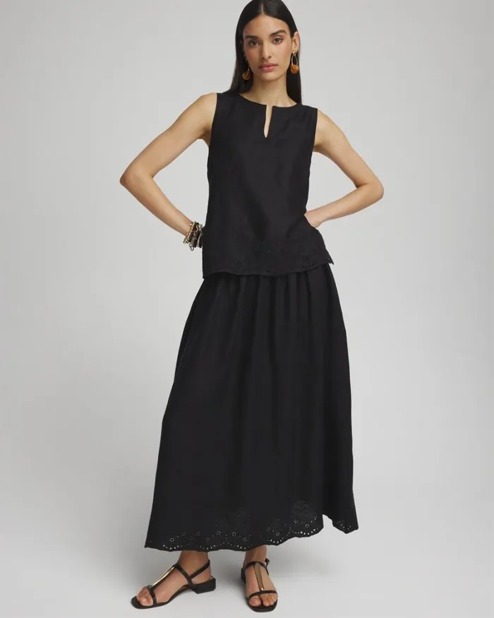 Chico039s Tops Linen Eyelet Scallop Hem Tank Black 8211 Clothing