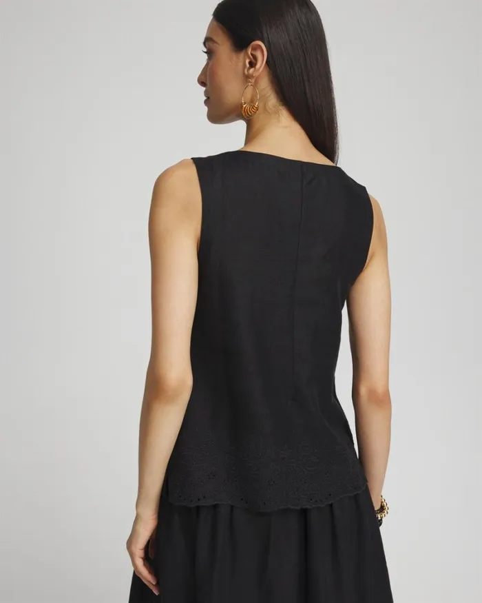 Chico039s Tops Linen Eyelet Scallop Hem Tank Black 8211 Clothing