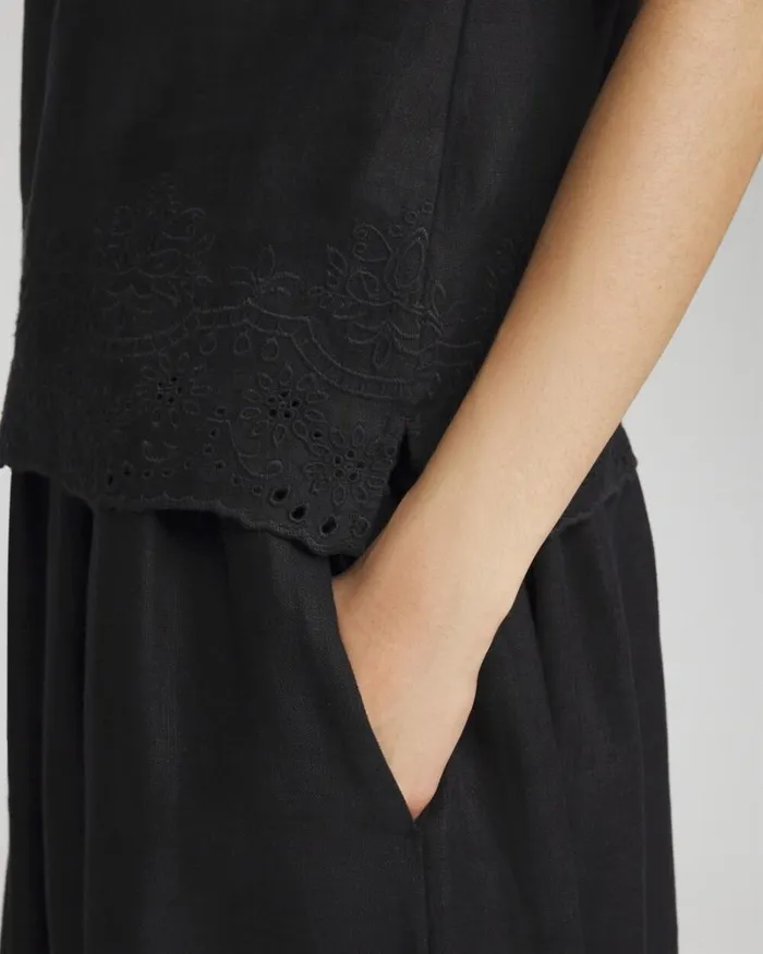 Chico039s Tops Linen Eyelet Scallop Hem Tank Black 8211 Clothing