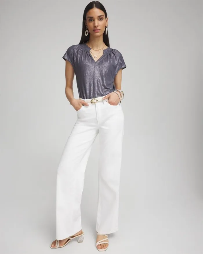 Chico039s Tops Linen Metallic Tee Soft Slate 8211 Clothing
