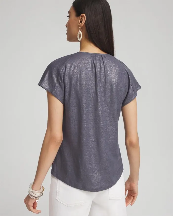 Chico039s Tops Linen Metallic Tee Soft Slate 8211 Clothing