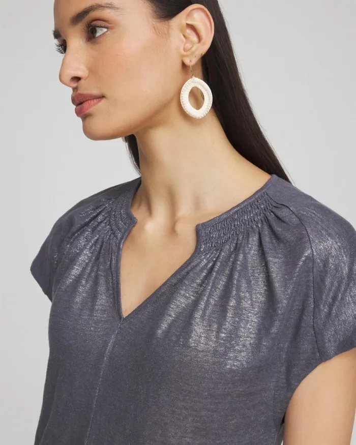 Chico039s Tops Linen Metallic Tee Soft Slate 8211 Clothing