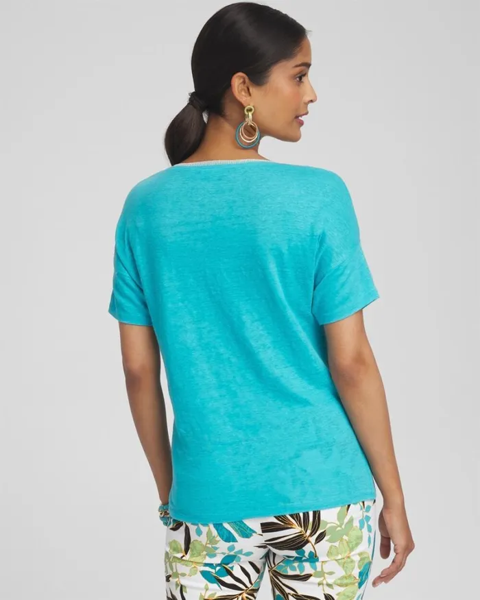 Chico039s Tops Linen Sweater Trim Tee Spanish Moss 8211 Clothing