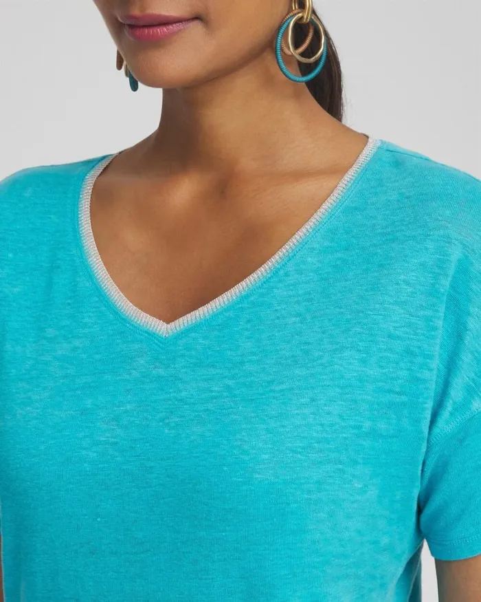 Chico039s Tops Linen Sweater Trim Tee Spanish Moss 8211 Clothing