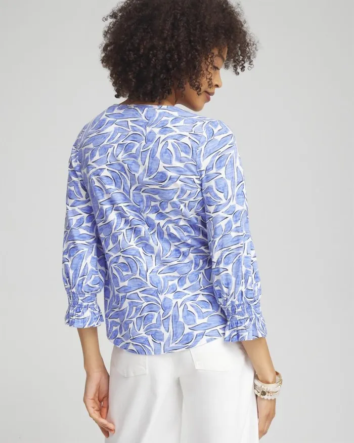 Chico039s Tops Modern Smocked 34 Sleeve Tee Purple Nightshade 8211 Clothing