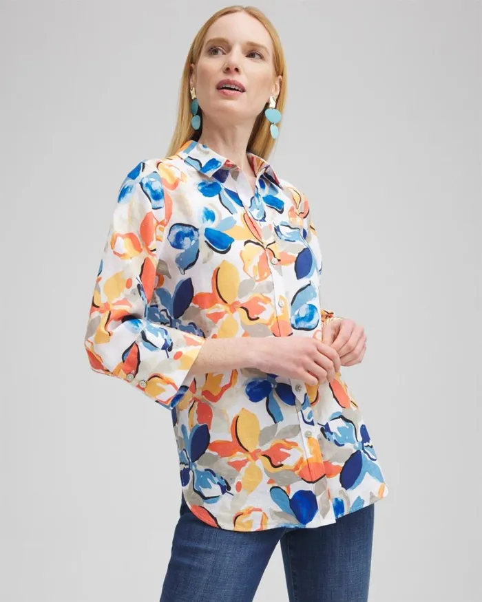 Chico039s Tops No Iron Linen Floral 34 Sleeve Shirt Optic White 8211 Clothing Chico039s Tops No Iron Linen Floral 34 Sleeve Shirt Optic White 8211 Clothing