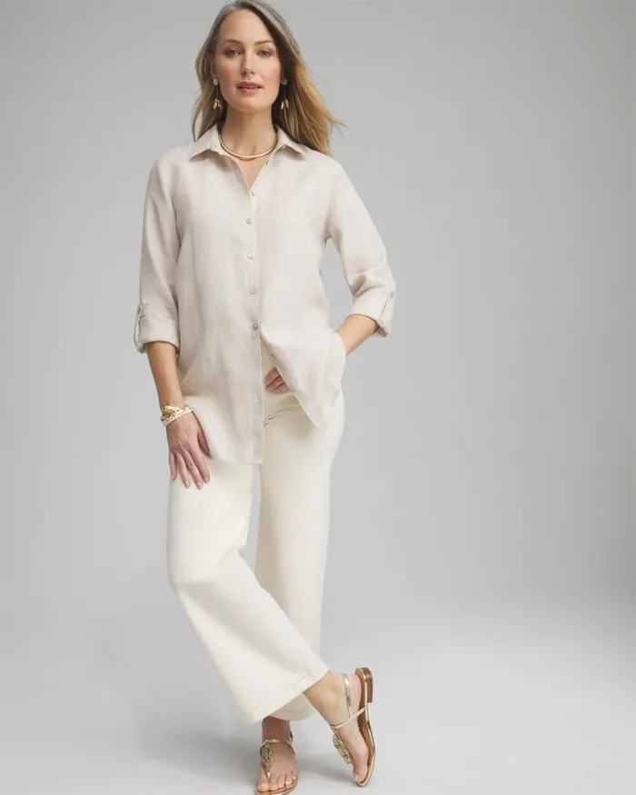 Chico039s Tops No Iron Linen Tunic Indigo 8211 Clothing