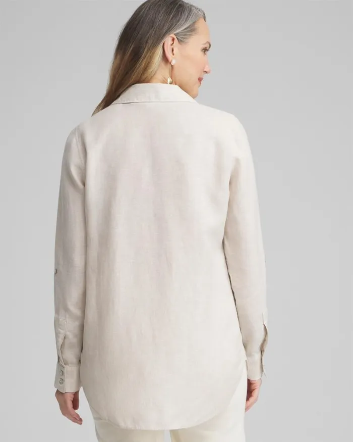 Chico039s Tops No Iron Linen Tunic Indigo 8211 Clothing