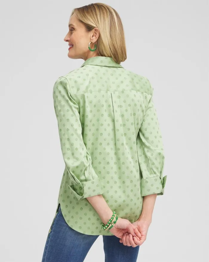 Chico039s Tops No Iron Stretch Dot Print 34 Sleeve Shirt Verdant Green 8211 Clothing Chico039s Tops No Iron Stretch Dot Print 34 Sleeve Shirt Verdant Green 8211 Clothing
