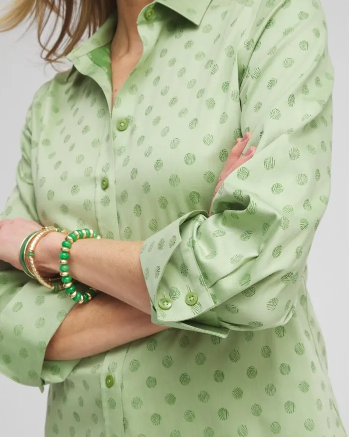 Chico039s Tops No Iron Stretch Dot Print 34 Sleeve Shirt Verdant Green 8211 Clothing Chico039s Tops No Iron Stretch Dot Print 34 Sleeve Shirt Verdant Green 8211 Clothing