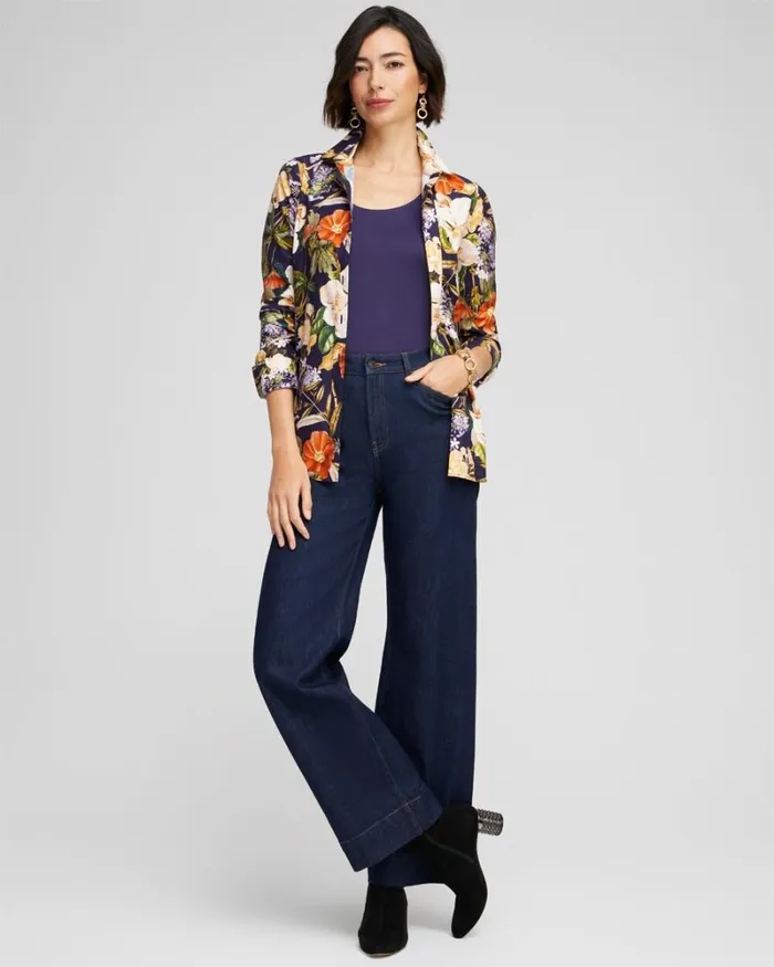 Chico039s Tops No Iron Stretch Floral Print Shirt Dewberry 8211 Clothing