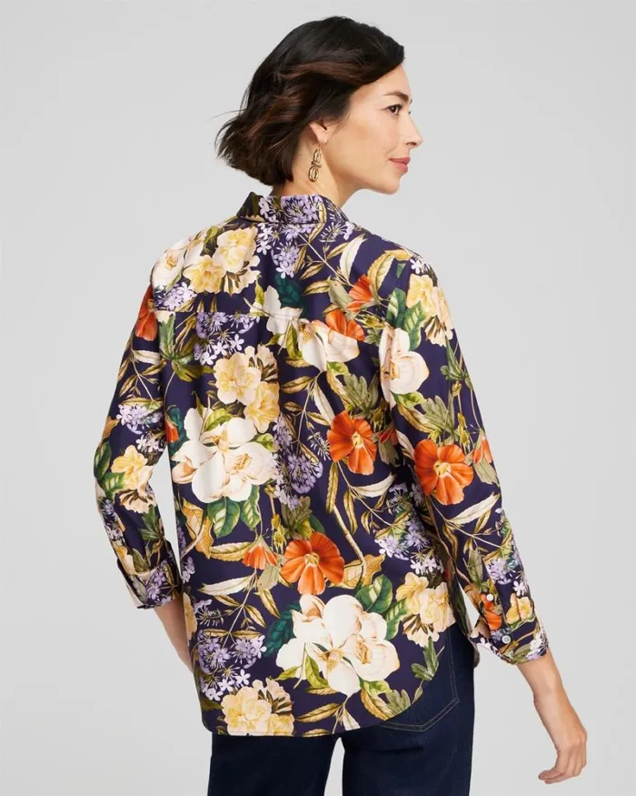 Chico039s Tops No Iron Stretch Floral Print Shirt Dewberry 8211 Clothing