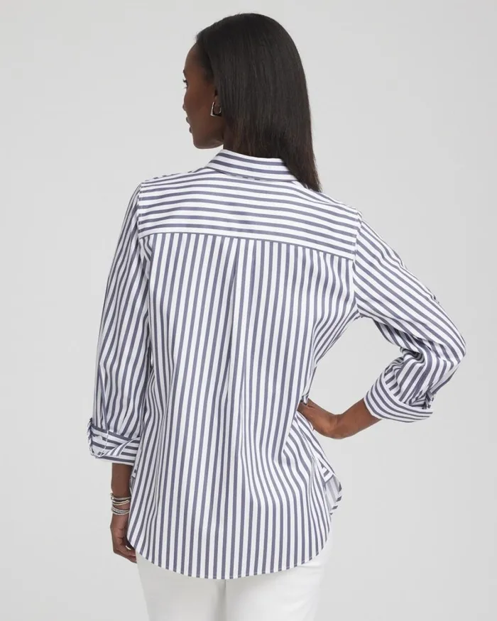 Chico039s Tops No Iron Stretch Stripe Shirt Soft Slate 8211 Clothing